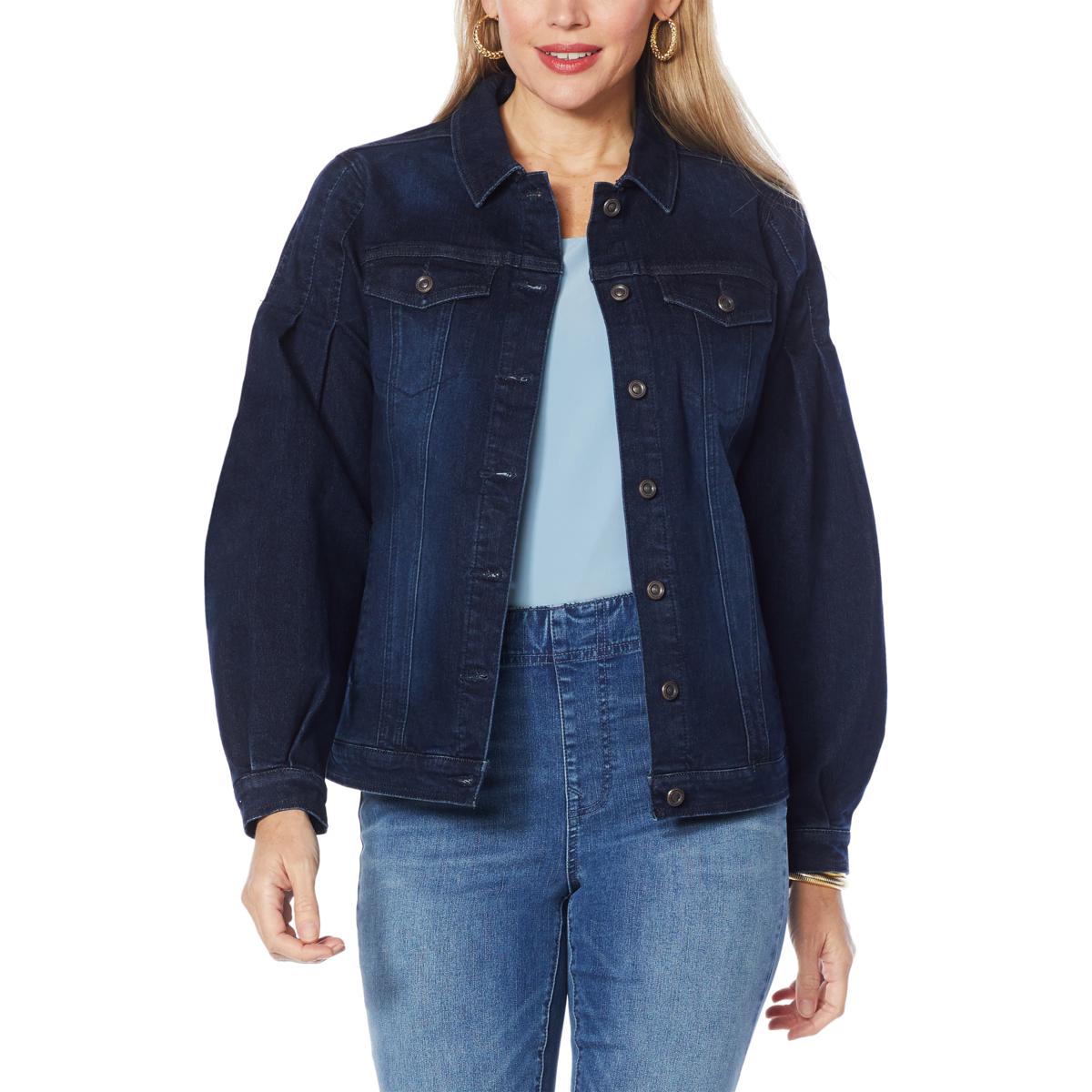 DG2 by Diane Gilman Infinity Stretch Lantern-Sleeve Denim Jacket