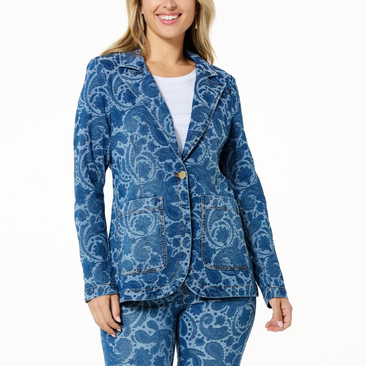 DG2 by Diane Gilman Jacquard Denim Blazer - 21077858