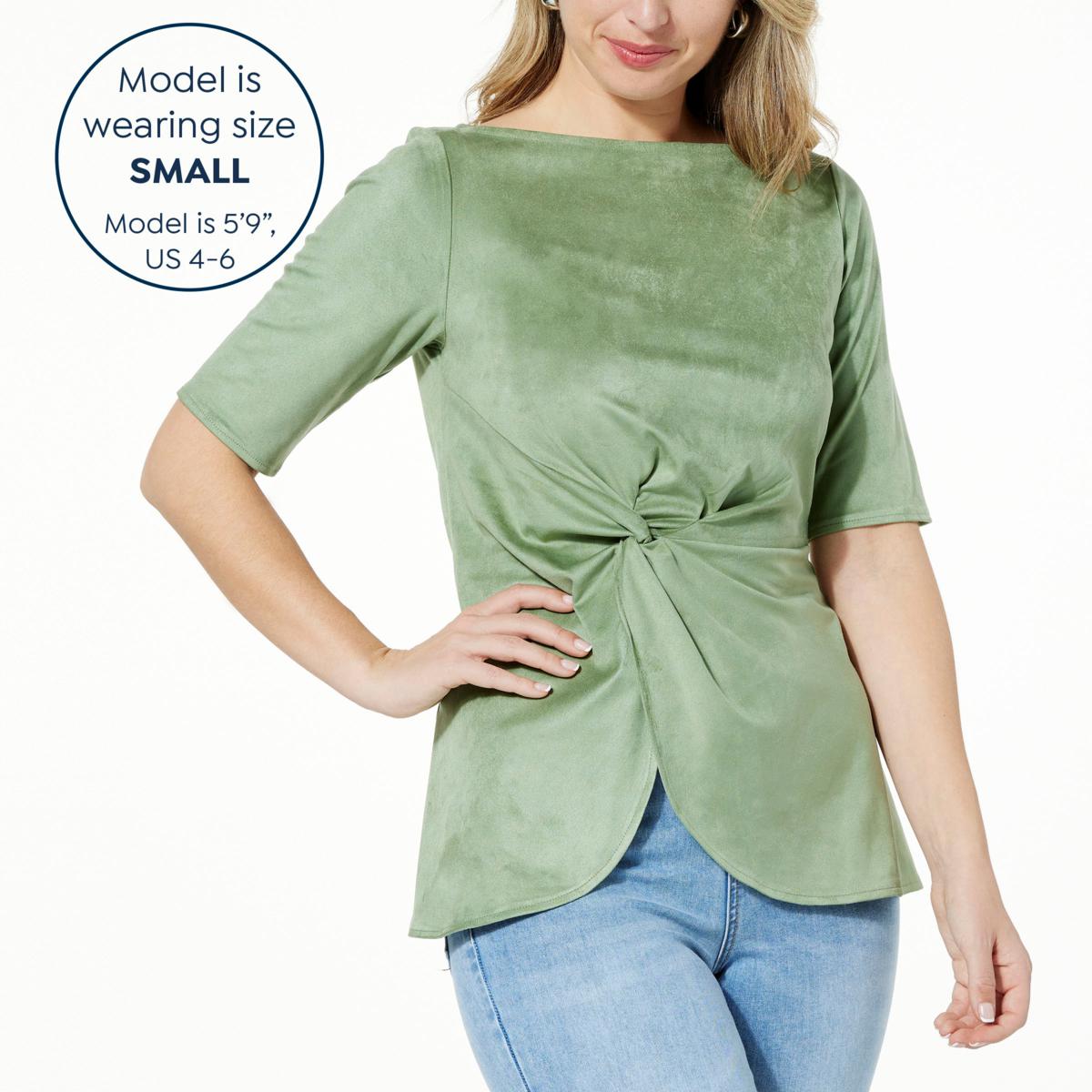 DG2 by Diane Gilman Knot-Front Faux Suede Top - 21924273 | HSN