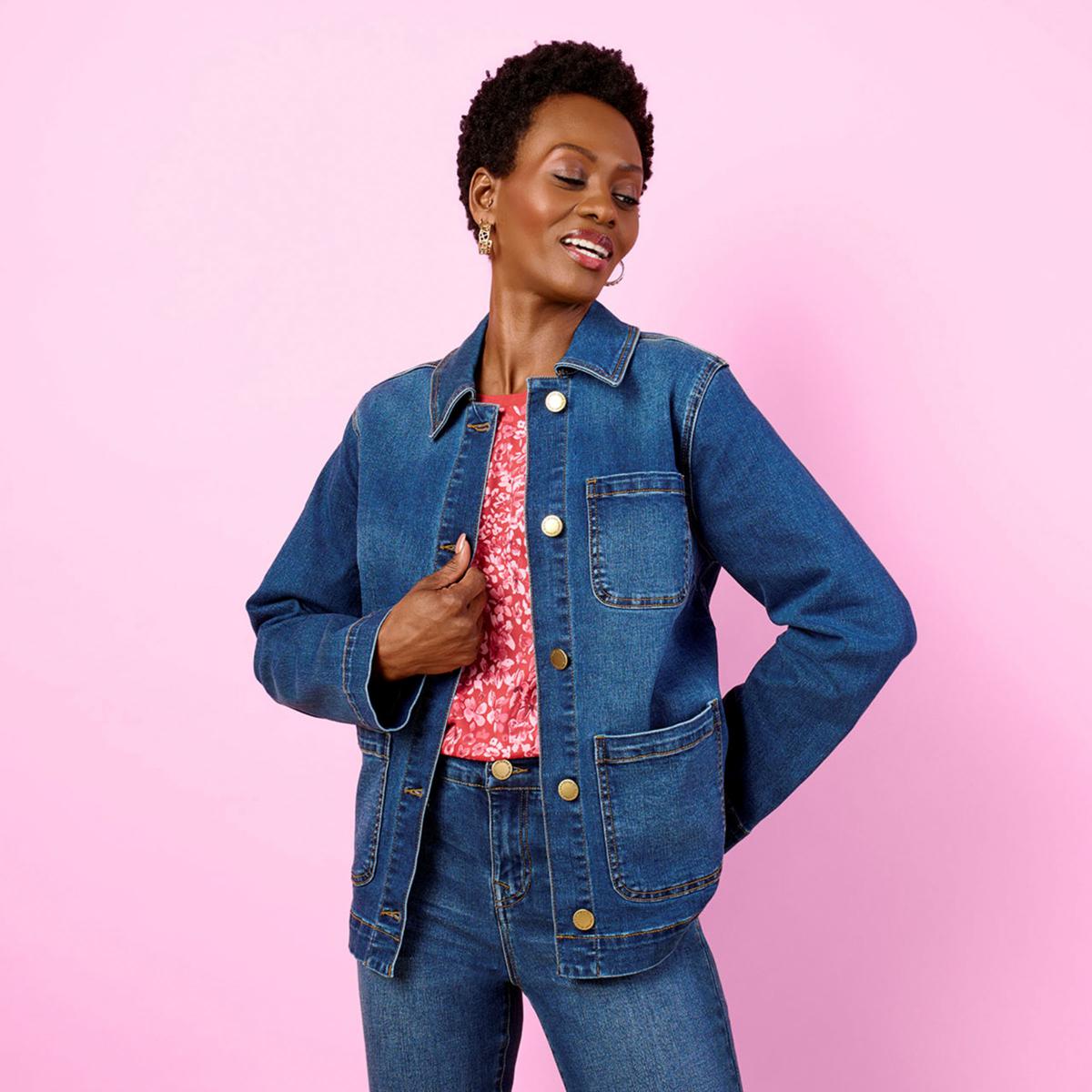 DG2 by Diane Gilman Lux Touch Denim Patch Pocket Utility Jacket | HSN