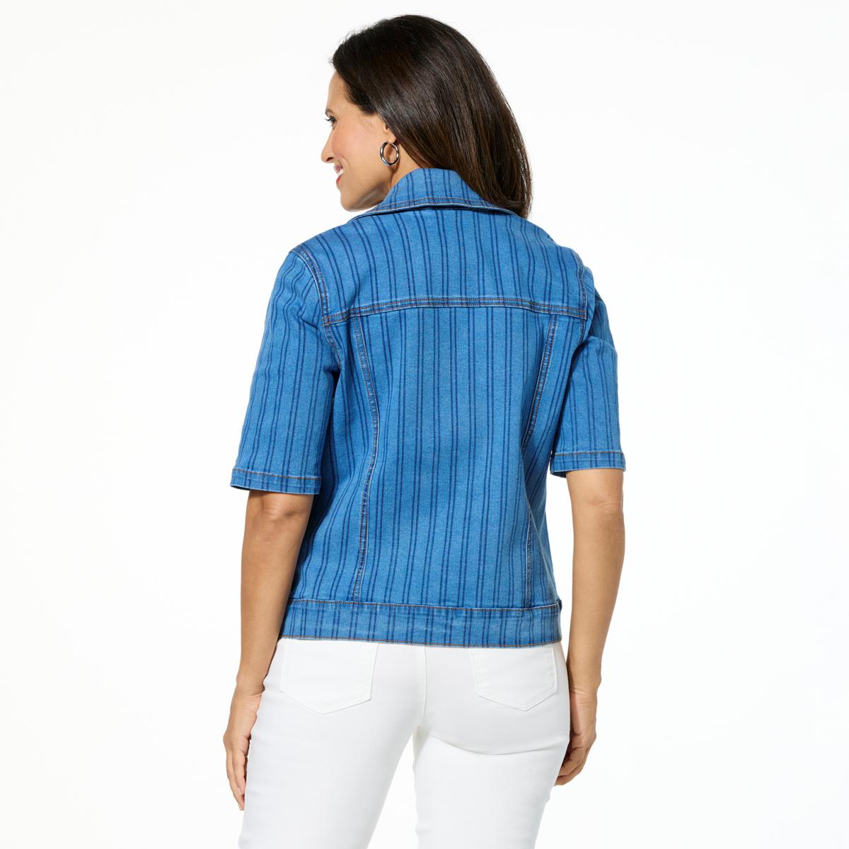 DG2 by Diane Gilman New Classic Stretch Denim Elbow Sleeve Moto