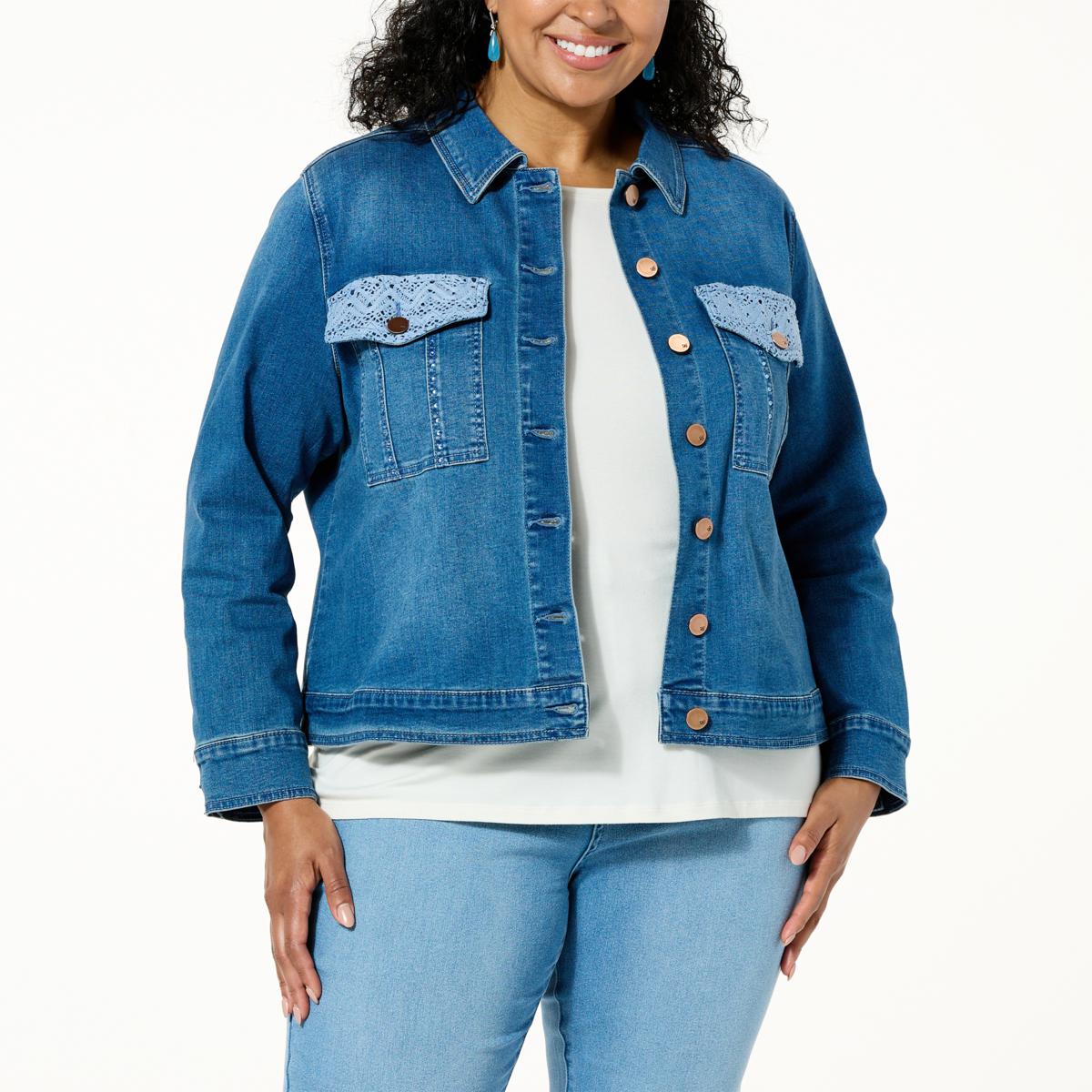 DG2 by Diane Gilman New Classic Stretch Denim Embellished Jean Jacket ...