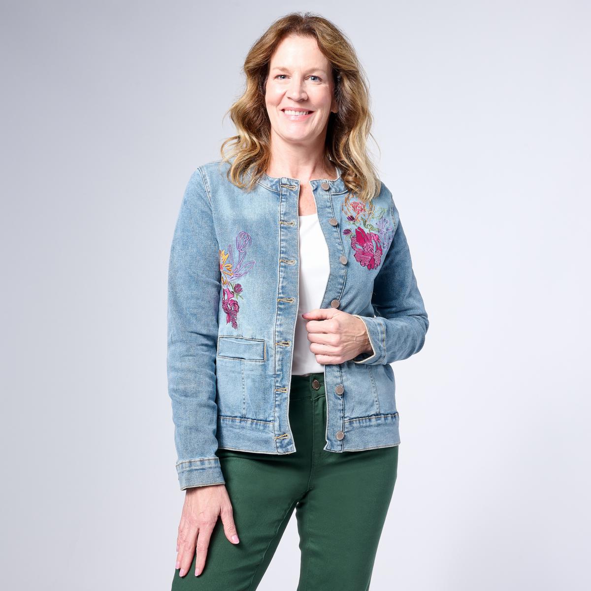 DG2 by Diane Gilman New Classic Stretch Denim Embroidered Jacket | HSN
