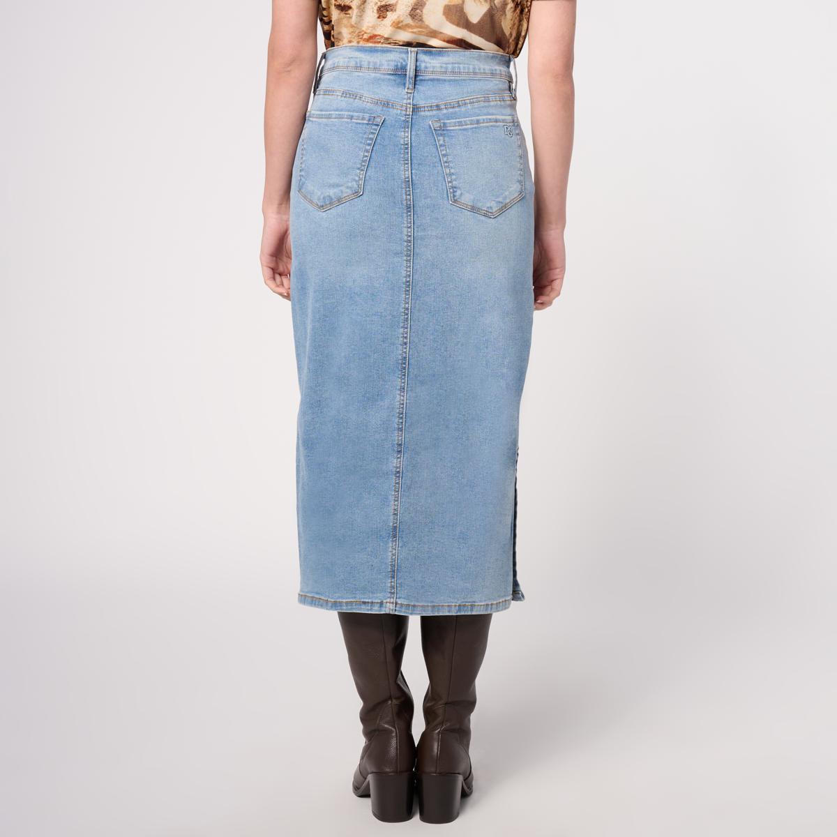 DG2 by Diane Gilman New Classic Stretch Denim Midi Skirt w/Side 
