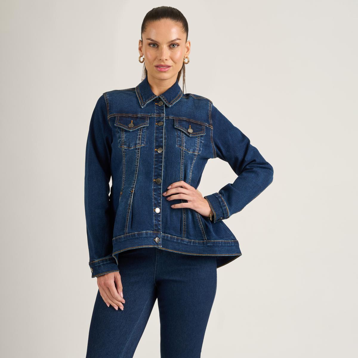 DG2 by Diane Gilman New Classic Stretch Denim Peplum Waterfall