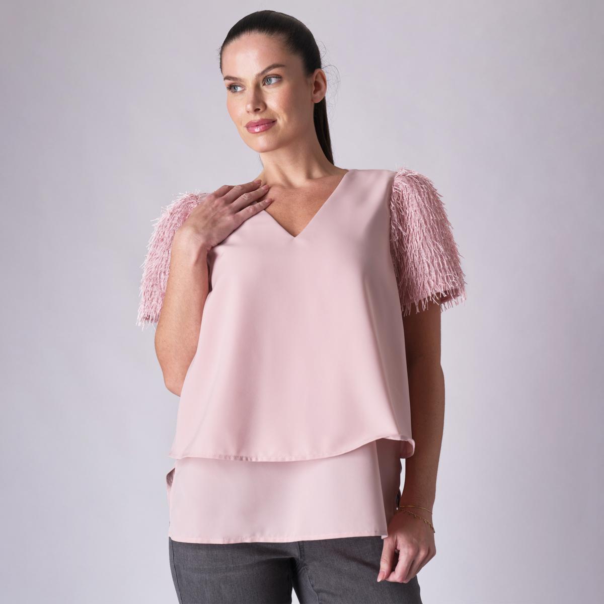DG2 by Diane Gilman Novelty Sleeve V-Neck Easy Top | HSN