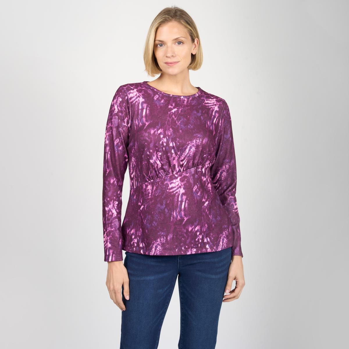 【Arl Dainarygee 】 DG2 by Diane Gilman Ruched Asymmetric Seam Long Sleeve Top | HSN