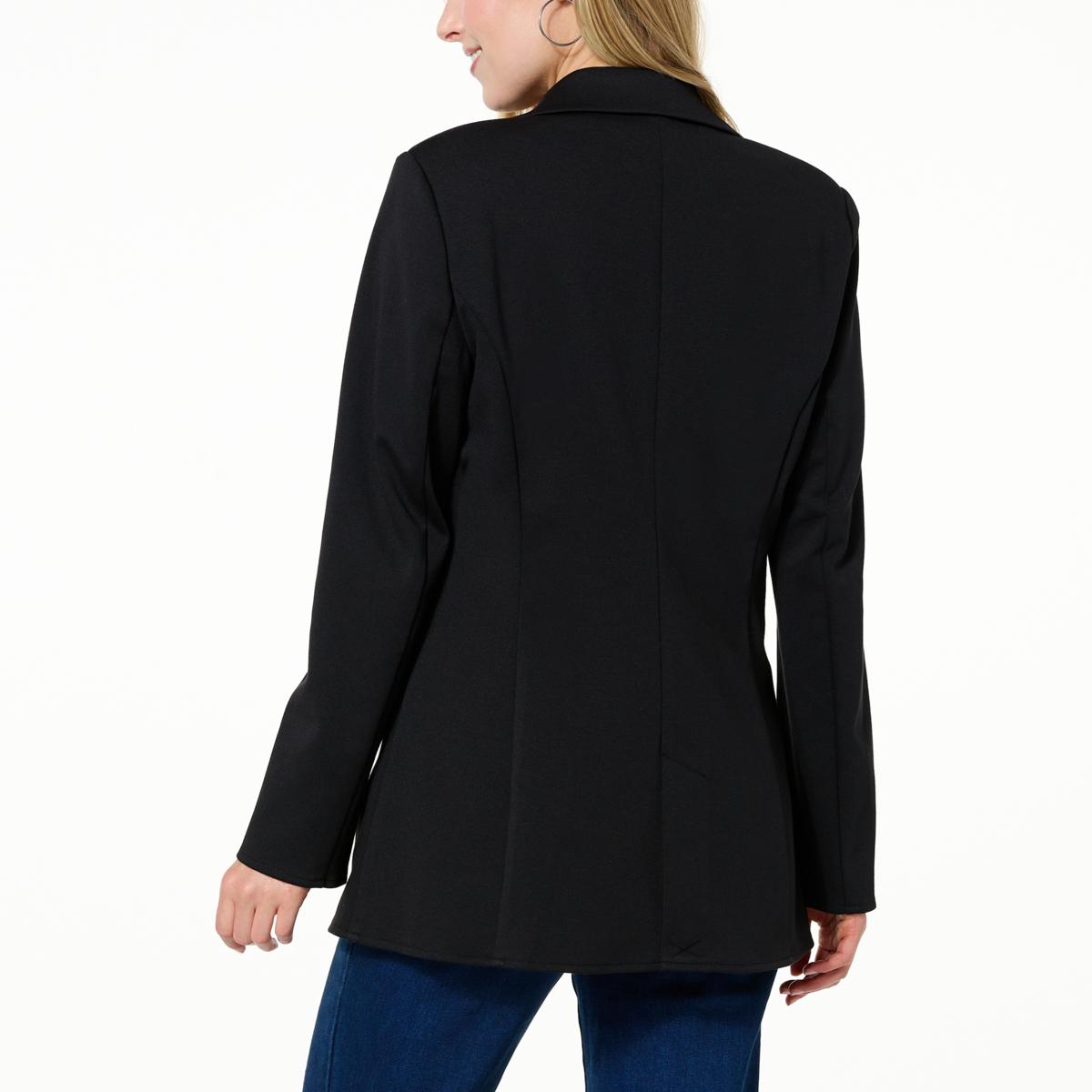 Chic Rhinestone Trim Ponte Blazer - Black