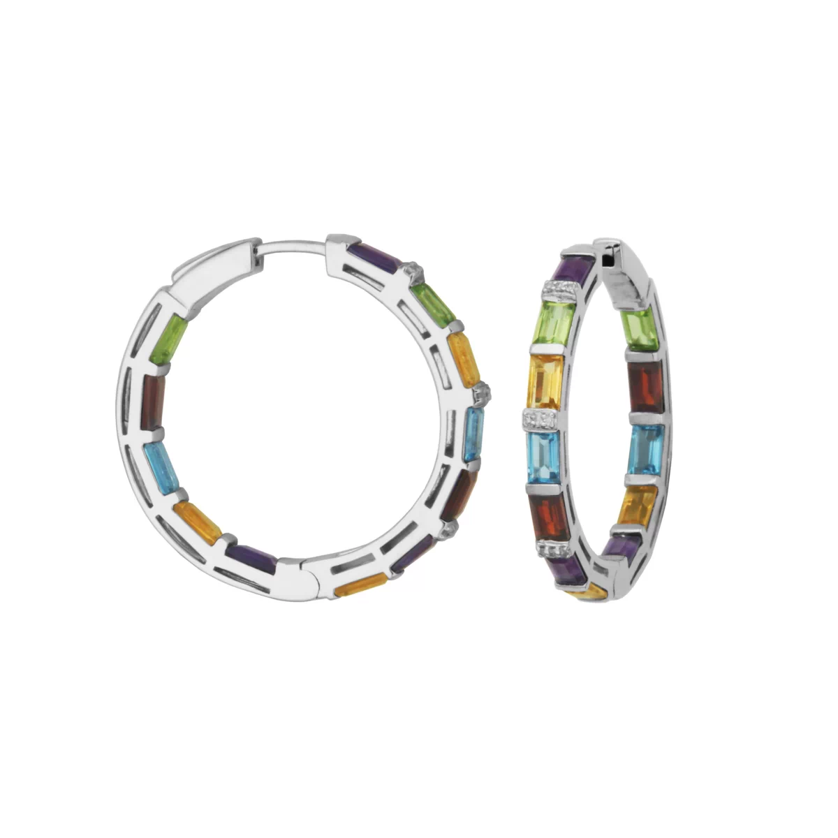 Diamond and Gemstone Rainbow Inside/Outside Hoop Earrings - 23319758 | HSN
