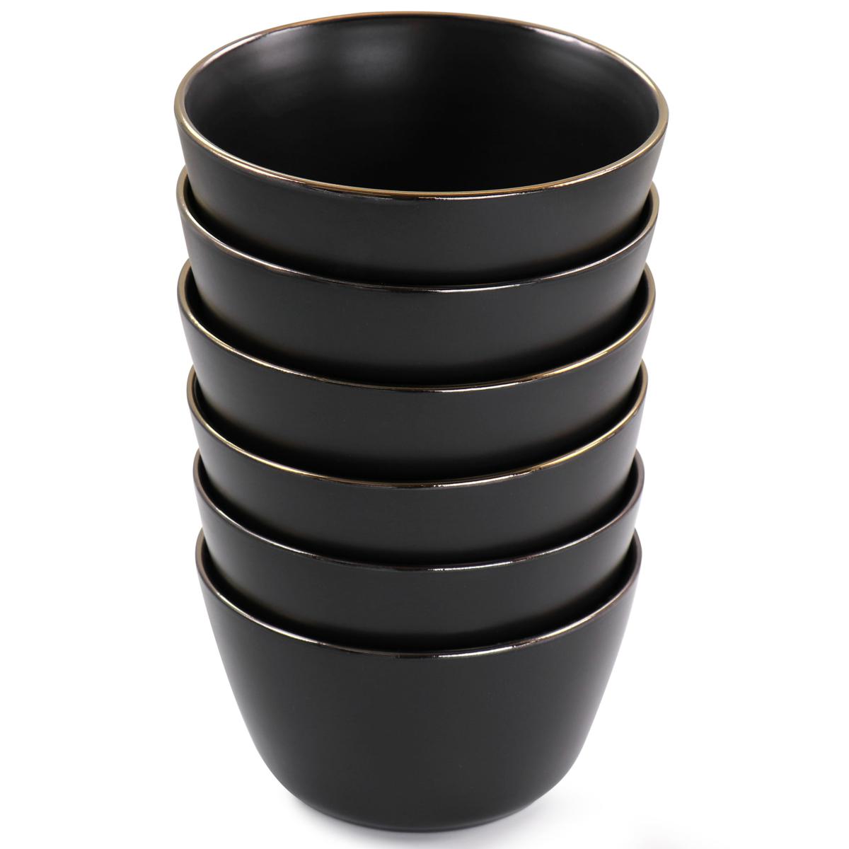 6pc Paul Stoneware 12 oz Mug Set with Rim Matte Black/Gold - Elama