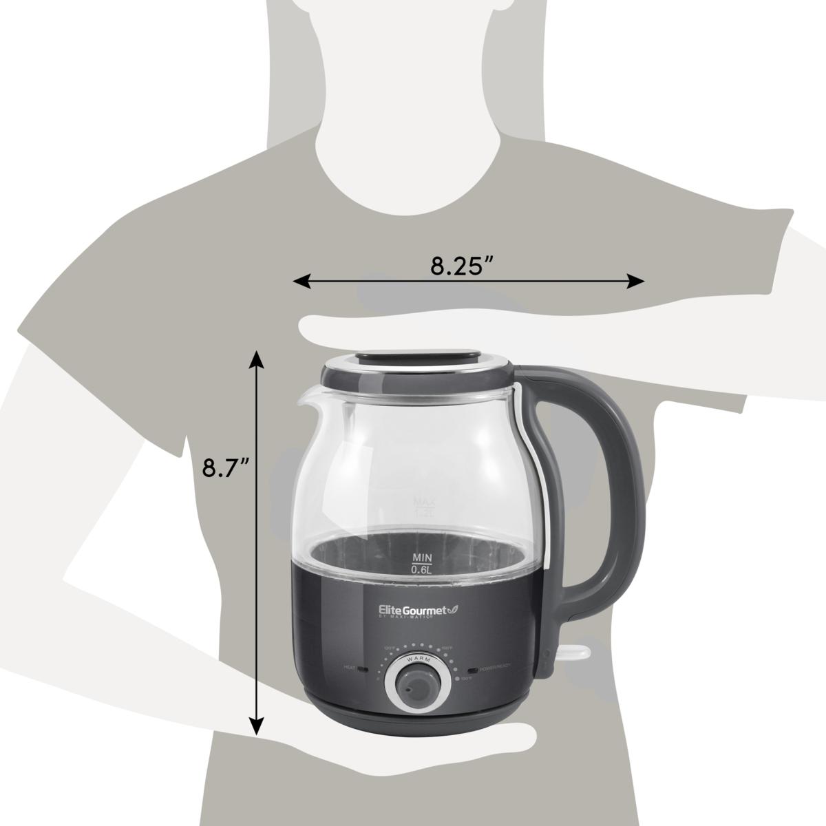 Elite Gourmet 1.2L Adjustable Temperature Elcteric Honeypot Glass Kettle with Keep Warm, Black