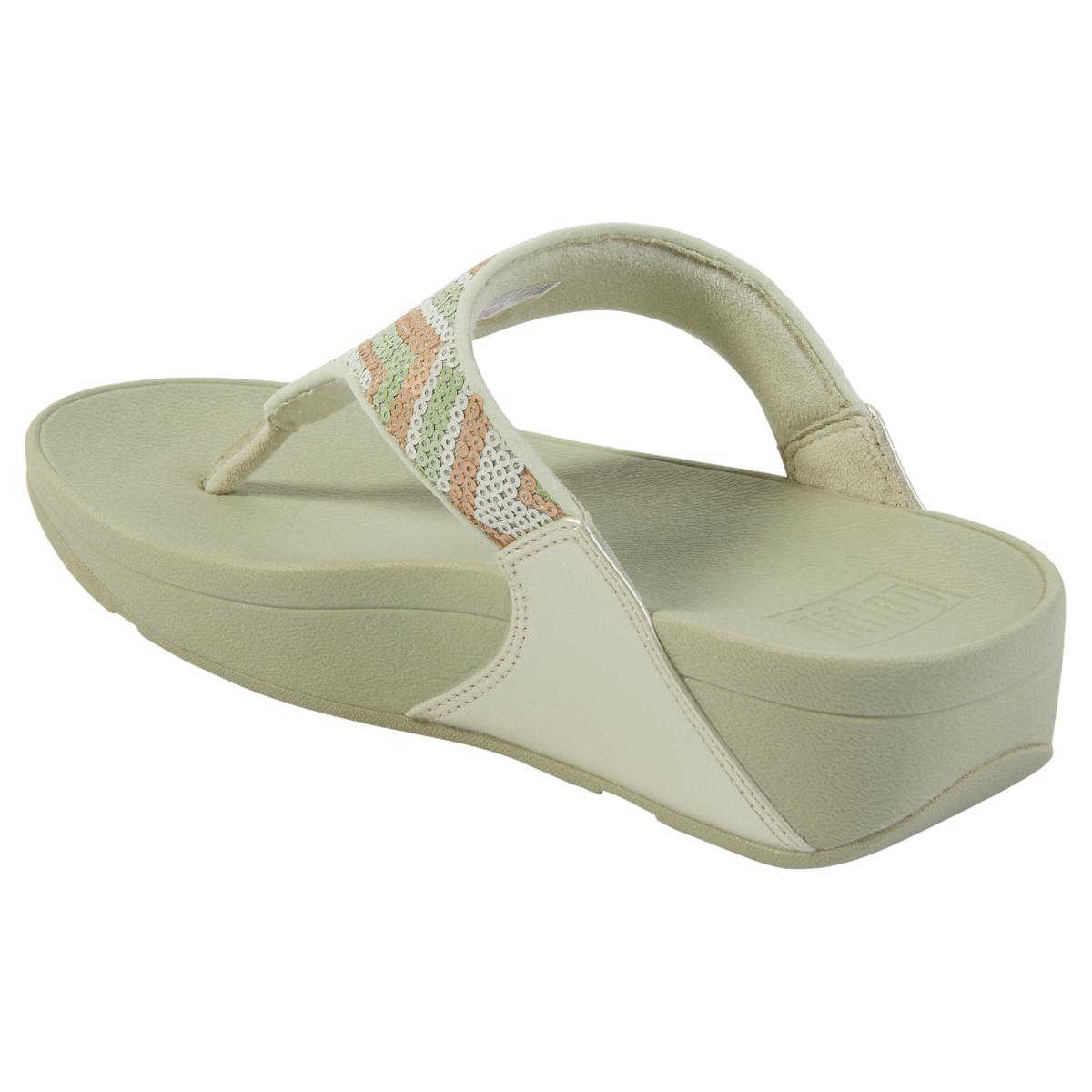 Fitflop white iridescent thong wedge sandals outlet with side adjustable buckle size 9