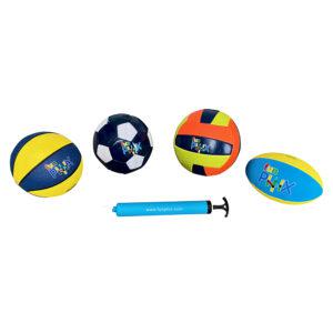 Set of 4 Sports Balls for Kids (Soccer Ball, Basketball, Football