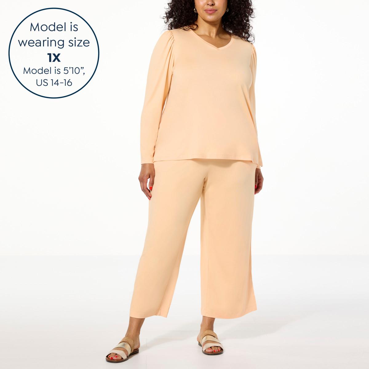 G by Giuliana 2-piece Knit Puff-Sleeve Cropped Lounge Set