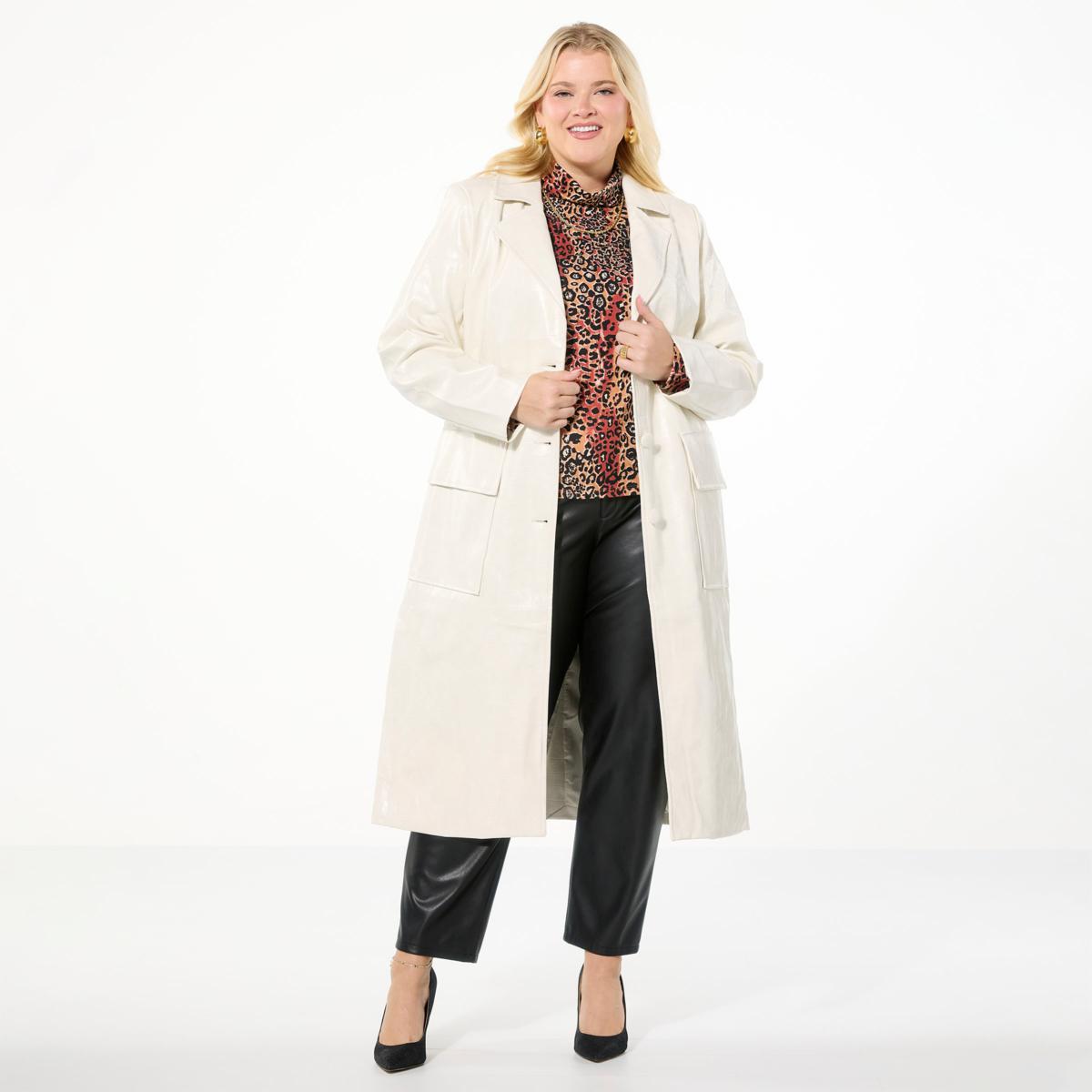 G by Giuliana Black Label Croco-Embossed Faux Leather Trench