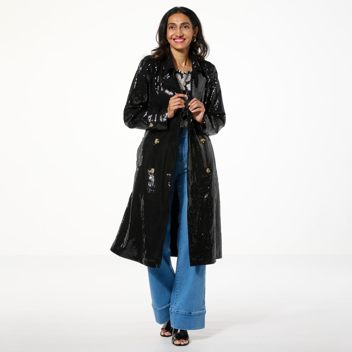G by Giuliana Black Label Sequined Trench Coat | HSN
