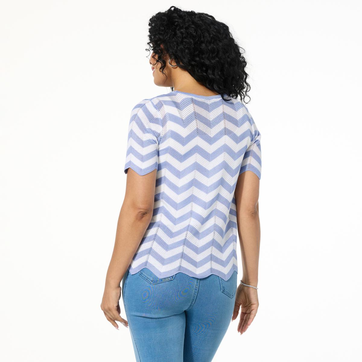 G by Giuliana Chevron Pattern Short Sleeve Pullover Sweater