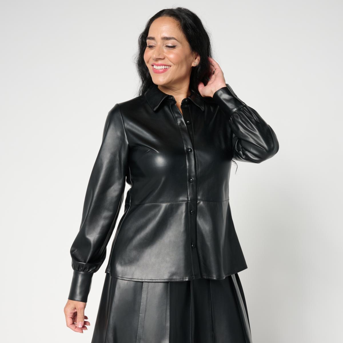 G by Giuliana Faux Leather Button-Front Peplum Top | HSN