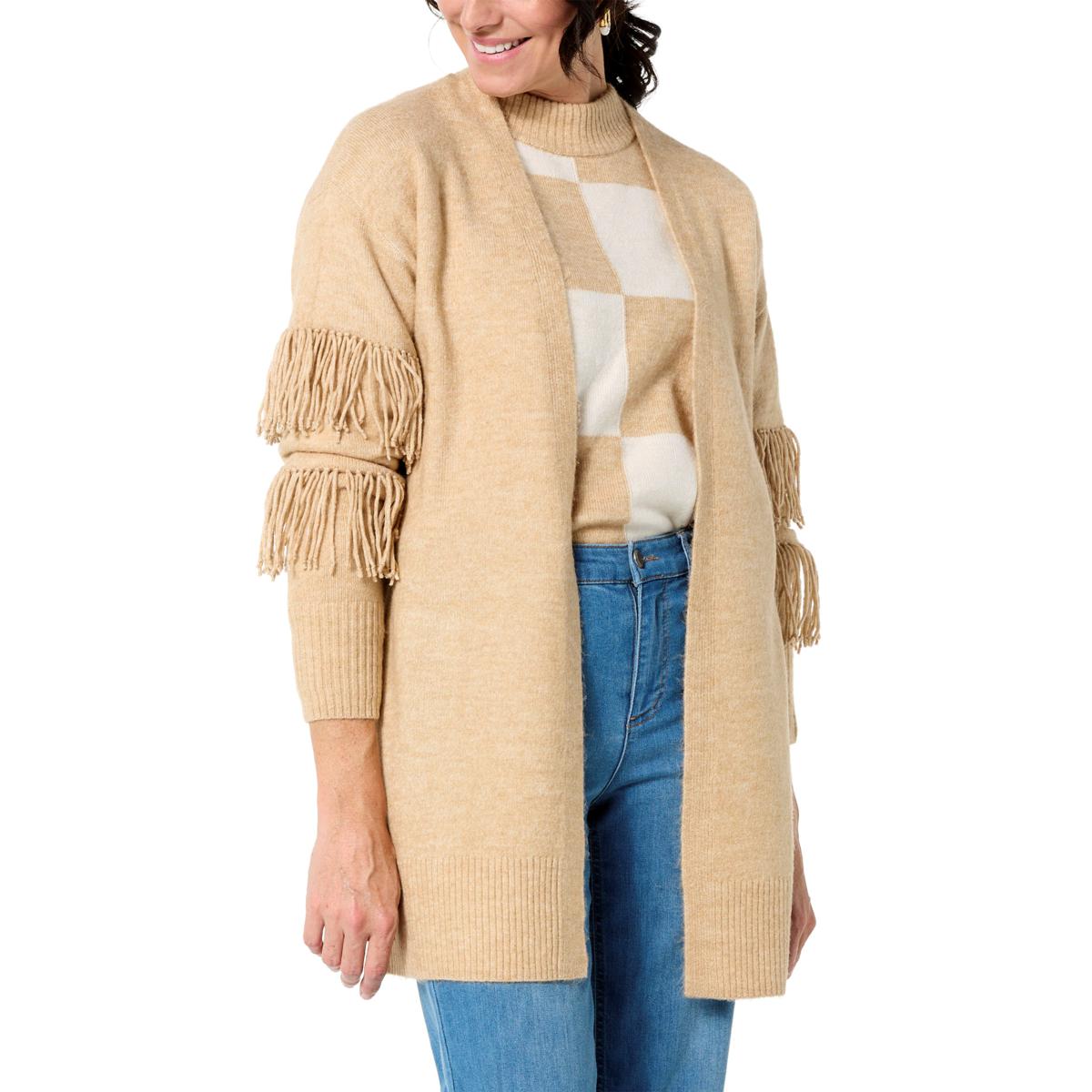 G by Giuliana Fringe-Sleeve Detail Sweater Knit Cardigan