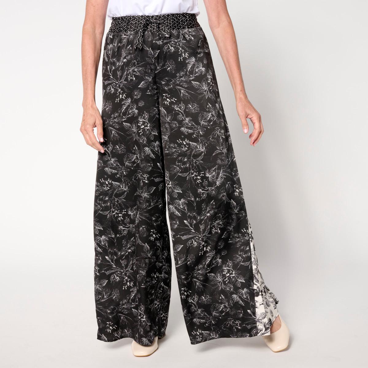 G by Giuliana Printed Woven Wide-Leg Pant with Godets
