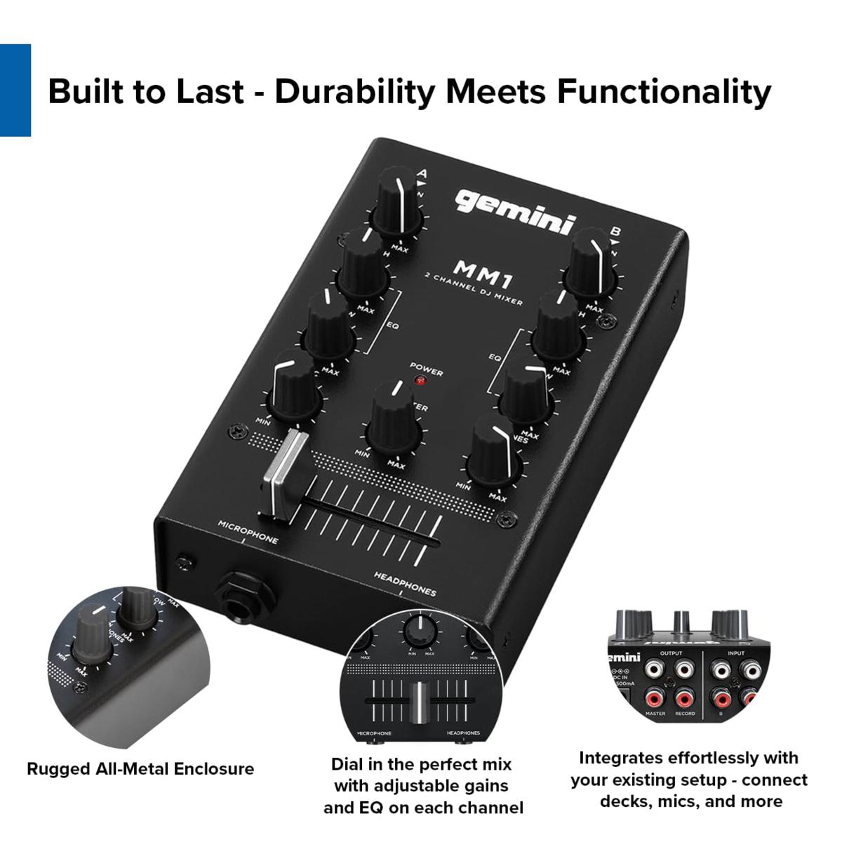 名機 GEMINI MM1 2チャンネル 手のひらサイズ アナログDJミキサー Gemini MM1 2 Channel Pocket Sized DJ Mixer | HSN