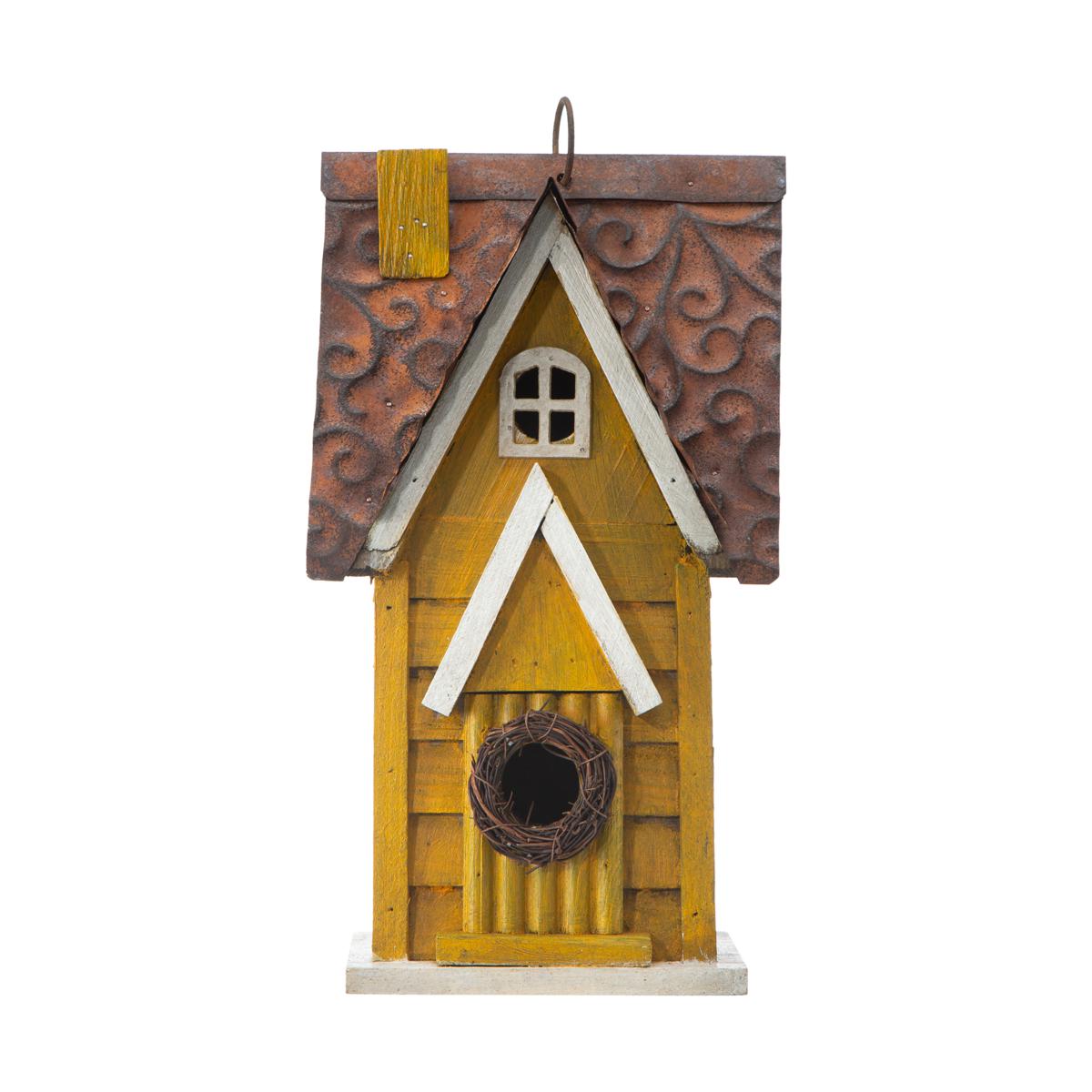 Glitzhome 12" Distressed Solid Wood Cottage Birdhouse