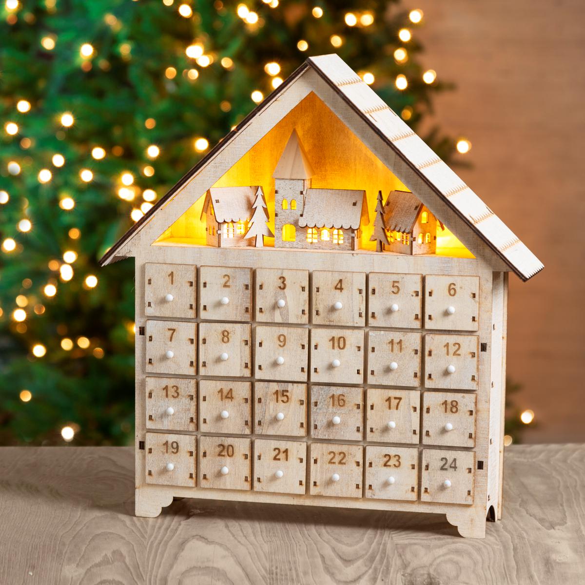 Lighted Advent Calendar - Santa's Workshop Wood Drawer Christmas Countdown shops