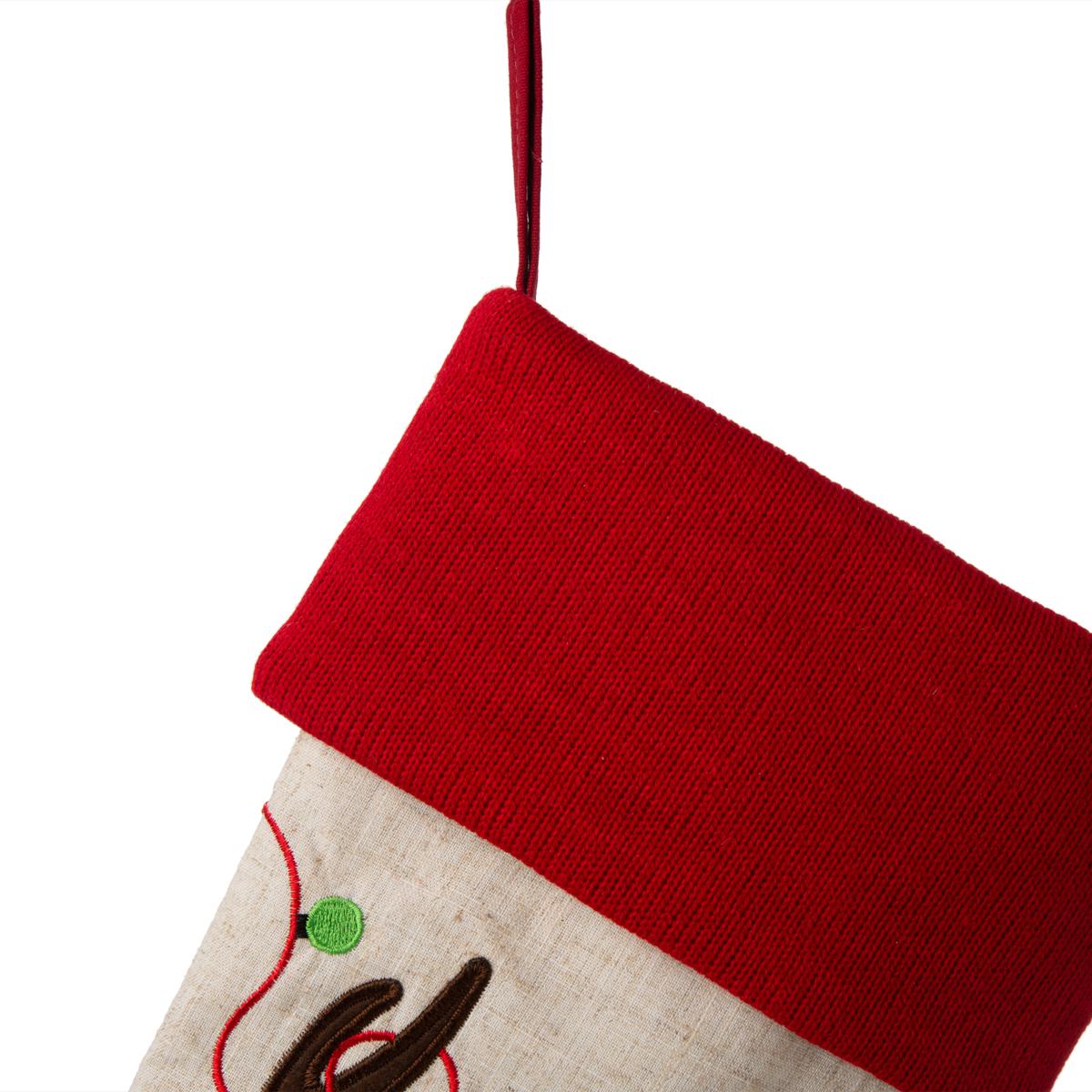 Glitzhome 21 in. L LED Embroidered Linen Christmas Stocking - Reindeer  1113203055 - The Home Depot