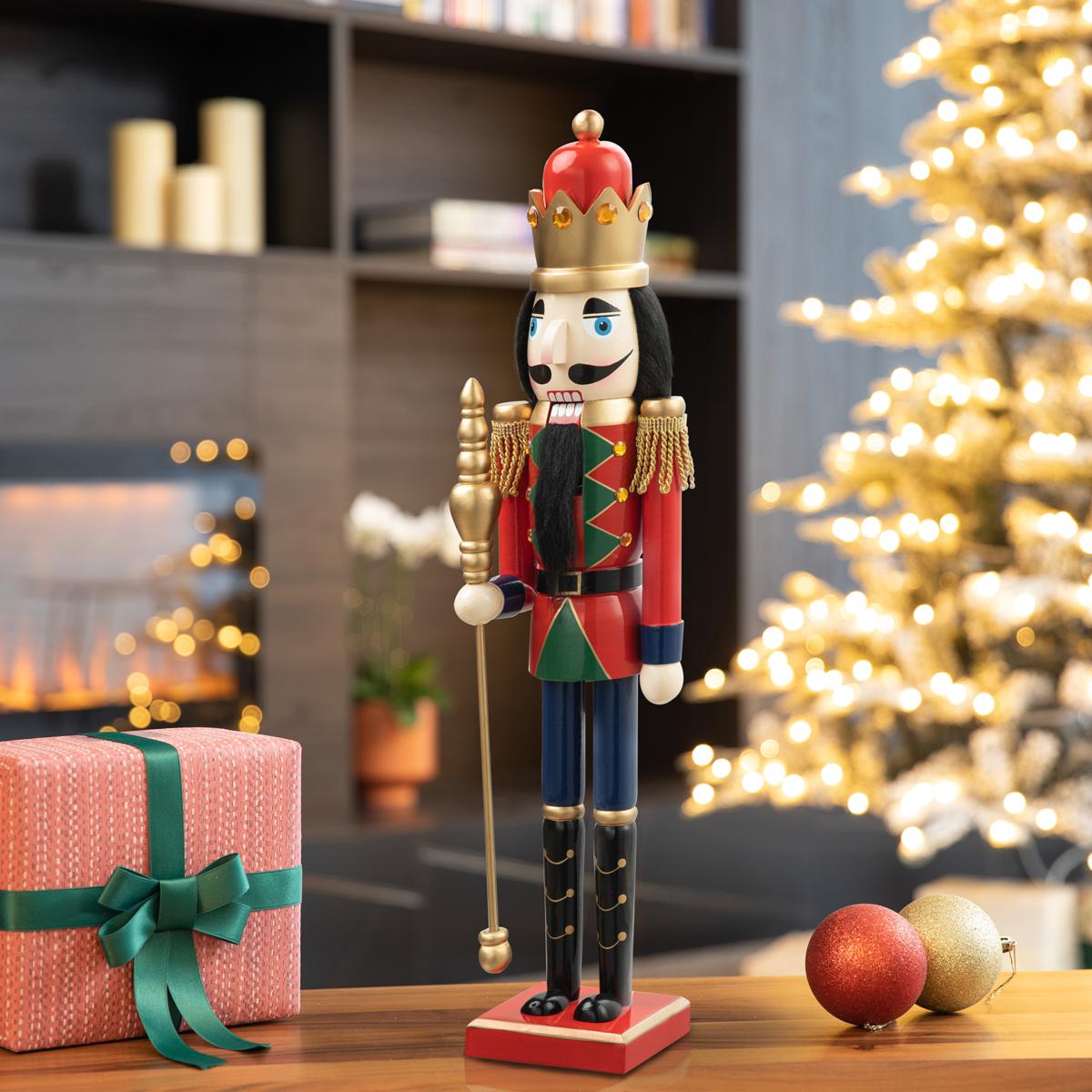 Glitzhome 54 Wooden Christmas Glitter King Nutcracker - 22187800