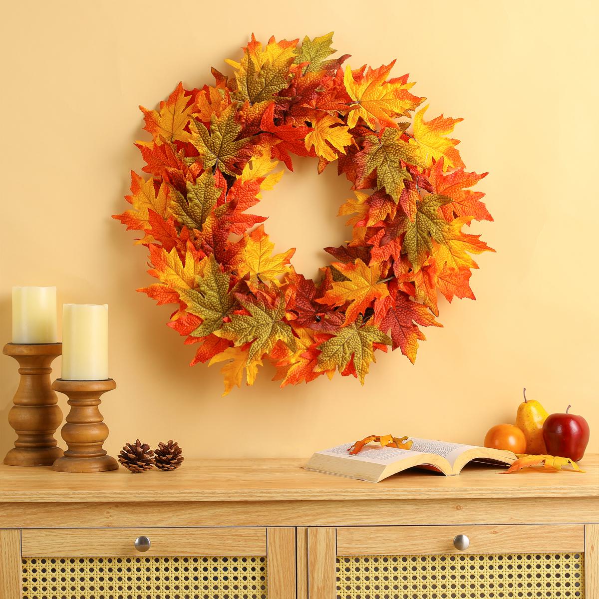 Glitzhome 24in.D Fall Lighted Maple Leaves Wreath | HSN display picture 1