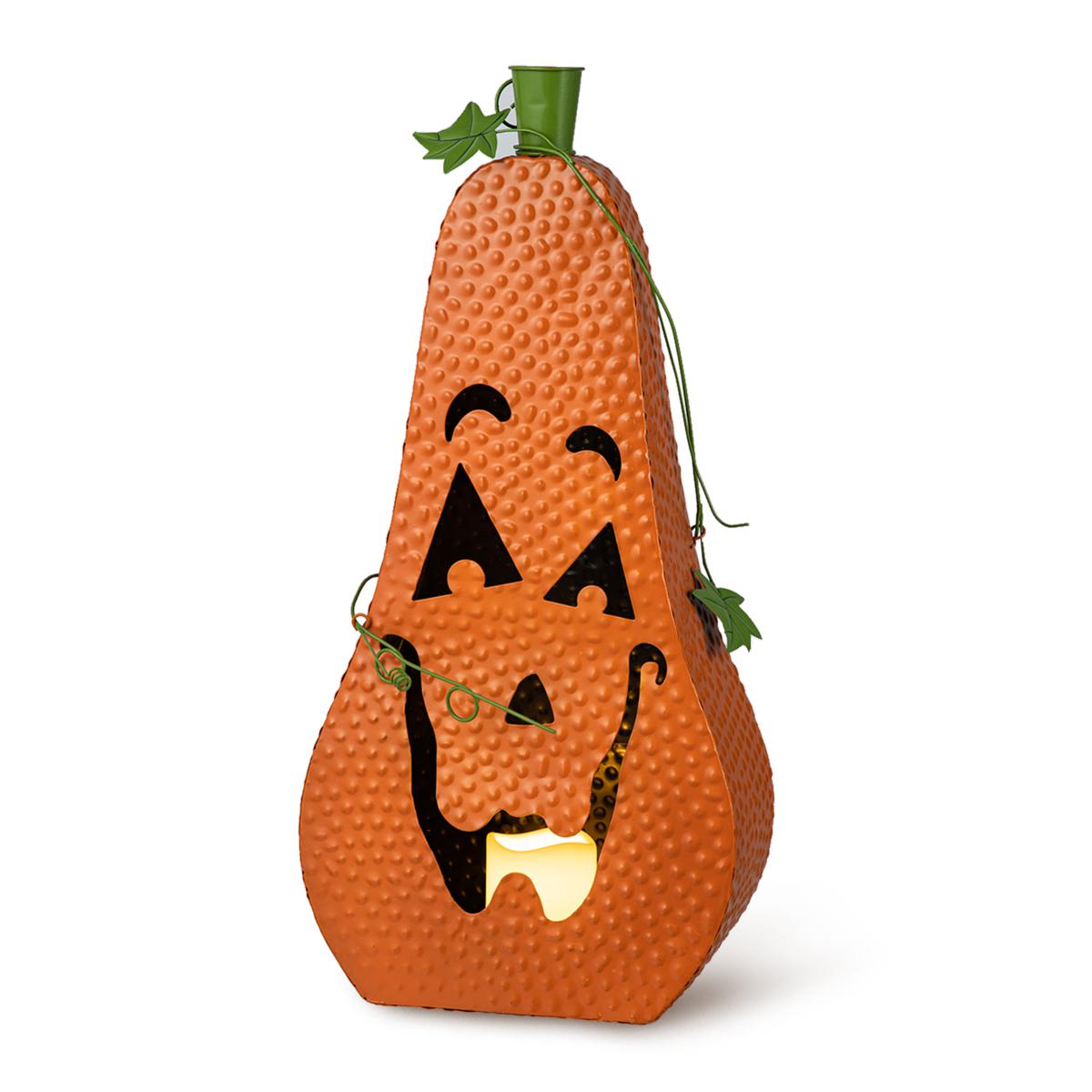 Glitzhome 24in.H Halloween Metal Jack-O-Lantern with LED Pillar