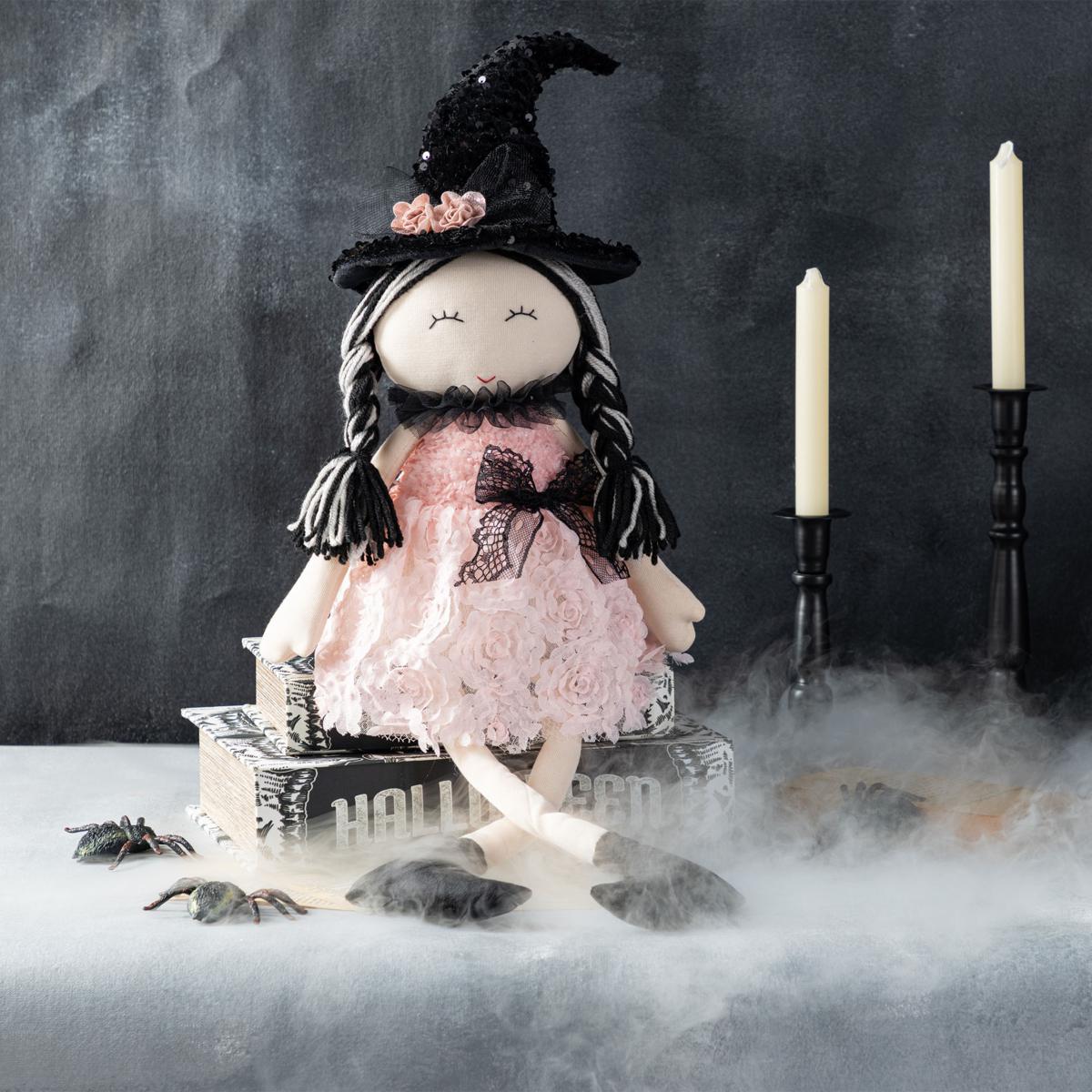 Glitzhome 29“H Halloween Pink Fabric Dressed Witch Sitter - 23681655 | HSN
