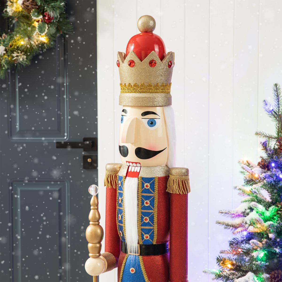 Glitzhome 54 Wooden Christmas Glitter King Nutcracker - 22187800