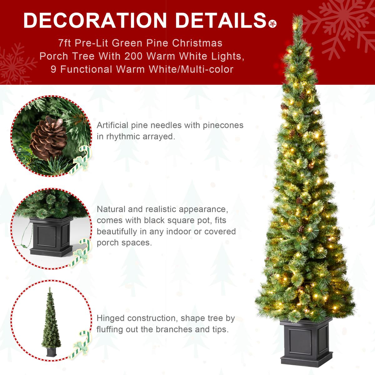 Glitzhome 7' Green Pine Porch Christmas Tree with 200 Lights | HSN