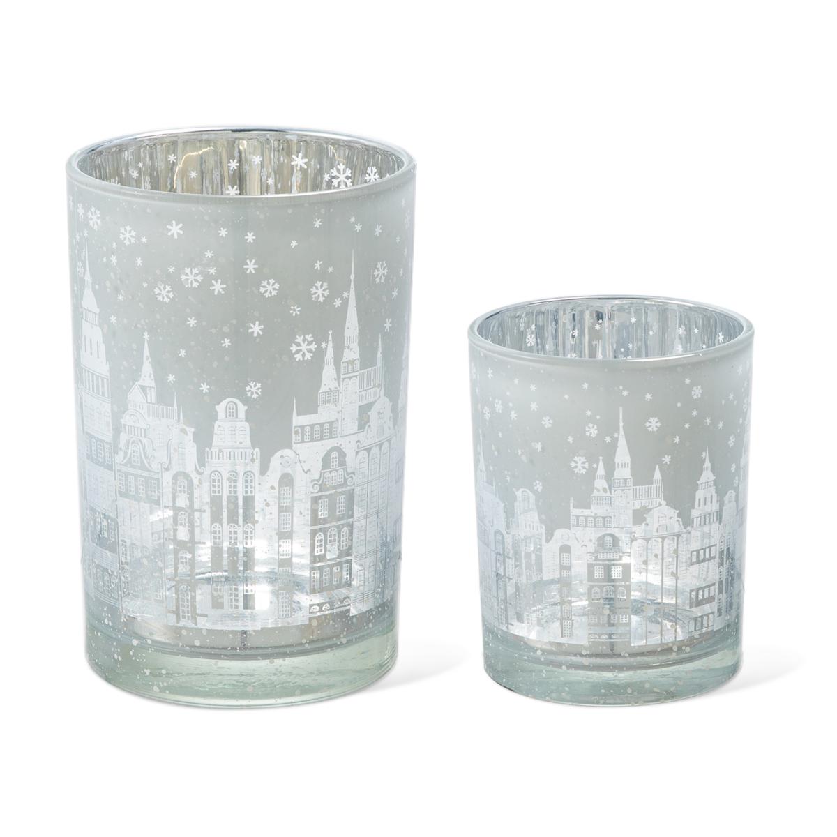 Glitzhome Christmas House Glass Votive and Pillar Candle Holders