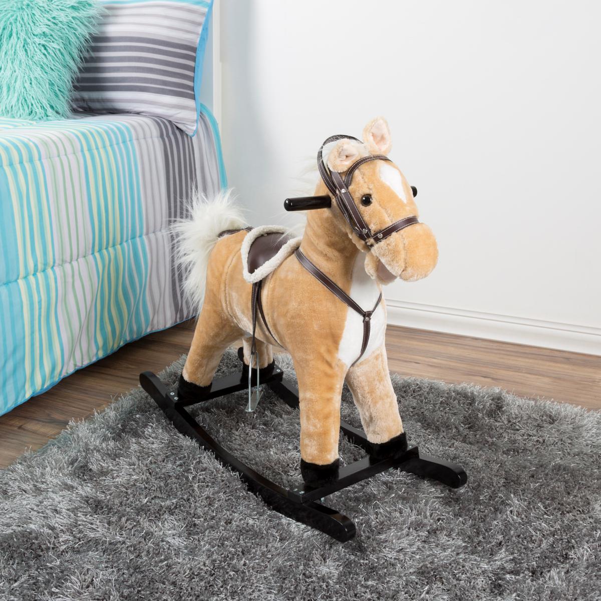 Happy Trails Brown Plush Rocking Horse on Wooden Rockers with Sounds 8449116 HSN