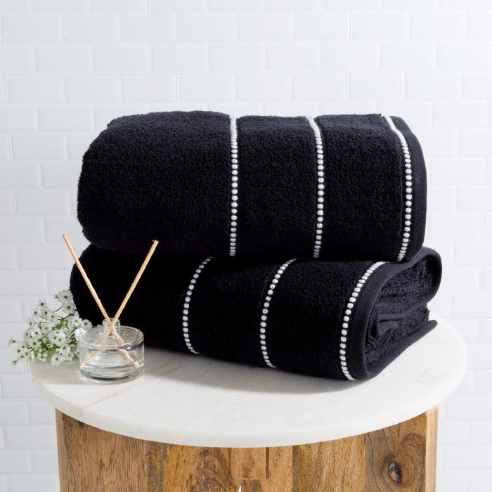 Hastings Home 2-Piece Navy/White Cotton Quick Dry Bath Towel Set