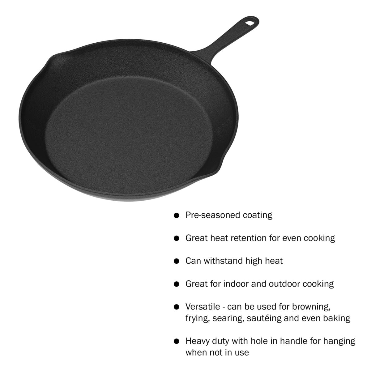 Set of 3 Pre-Seasoned Cast Iron Skillets Frying Pans