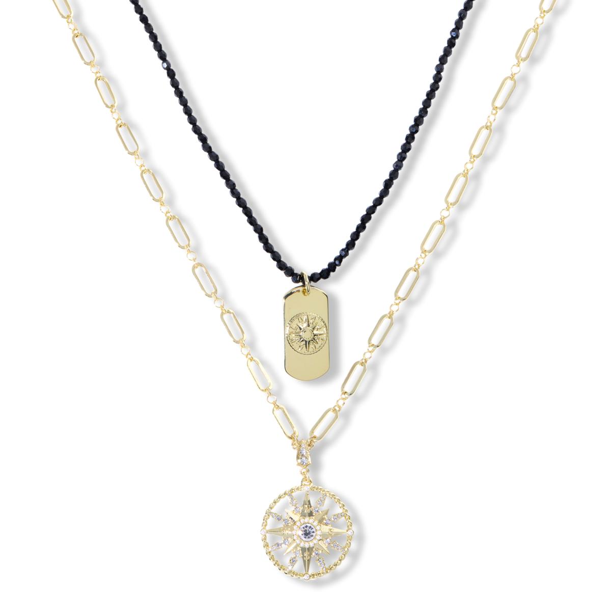 Heidi Daus Compass and Dog Tag 2-piece Chain and Beaded Necklace Set
