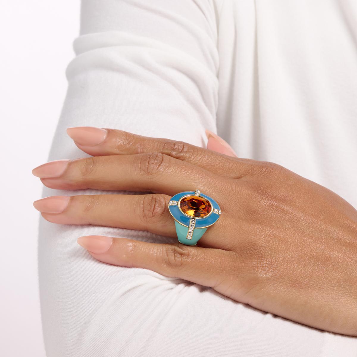 Heidi Daus Rule the Runway Crystal and Enamel Oval Ring 1873501