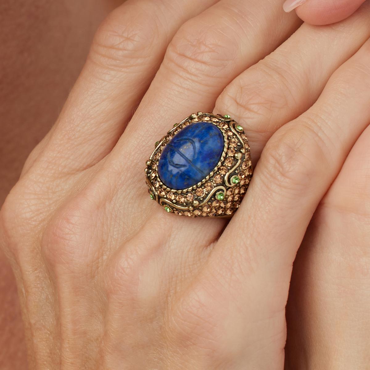 Heidi Daus Sparkling Scarab Simulated Stone and Crystal Oval