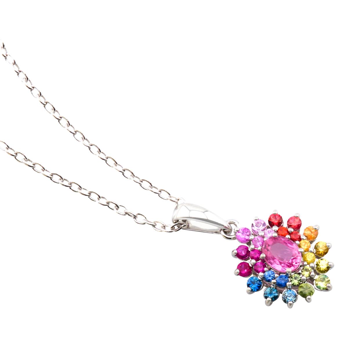 House of Ellure Rainbow Sapphire Cluster Pendant with Chain 22261144