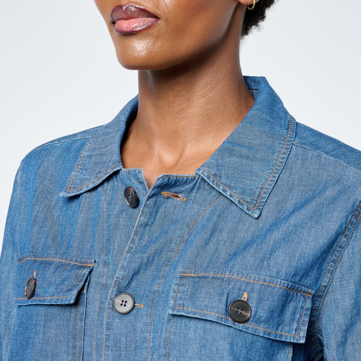 HUE Utility Pocket Button-Front Denim Shirt | HSN