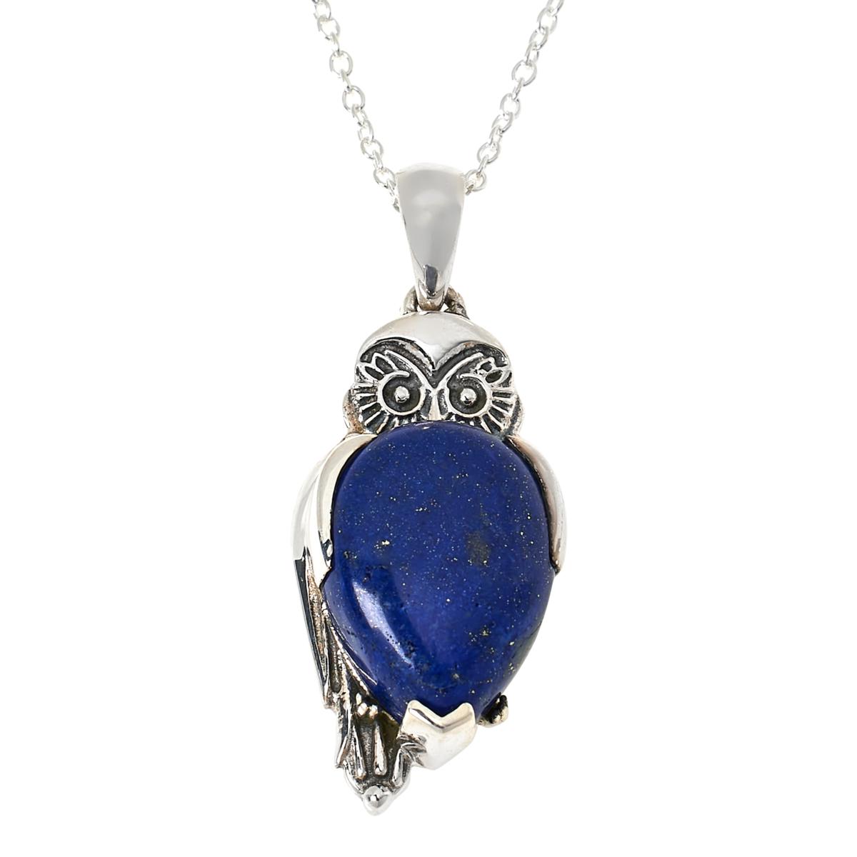 Humanly Krafted Sterling Silver Gemstone Owl Pendant with 18" Chain 21046552 HSN