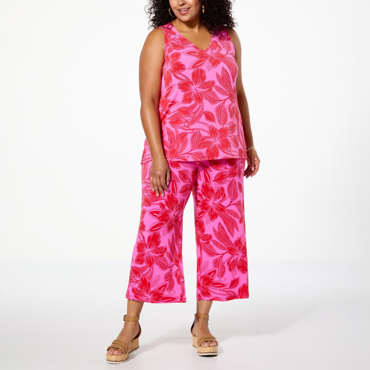 ami服*2 IMAN Global Chic 2-piece Runway Jersey Knit Tank & Crop Pant