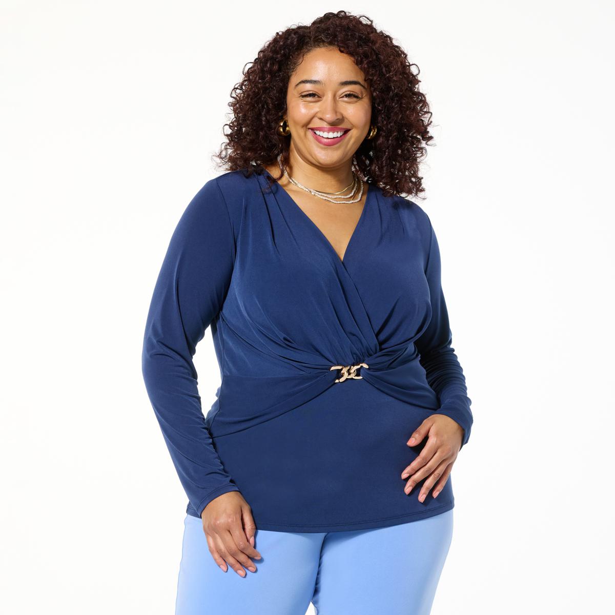 IMAN Global Chic Buckled Knit Cross-Front Top | HSN