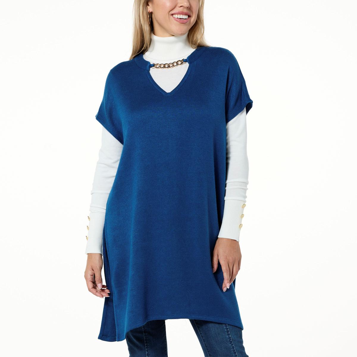 IMAN Global Chic Dolman-Sleeve Sweater Knit Tunic with Chain