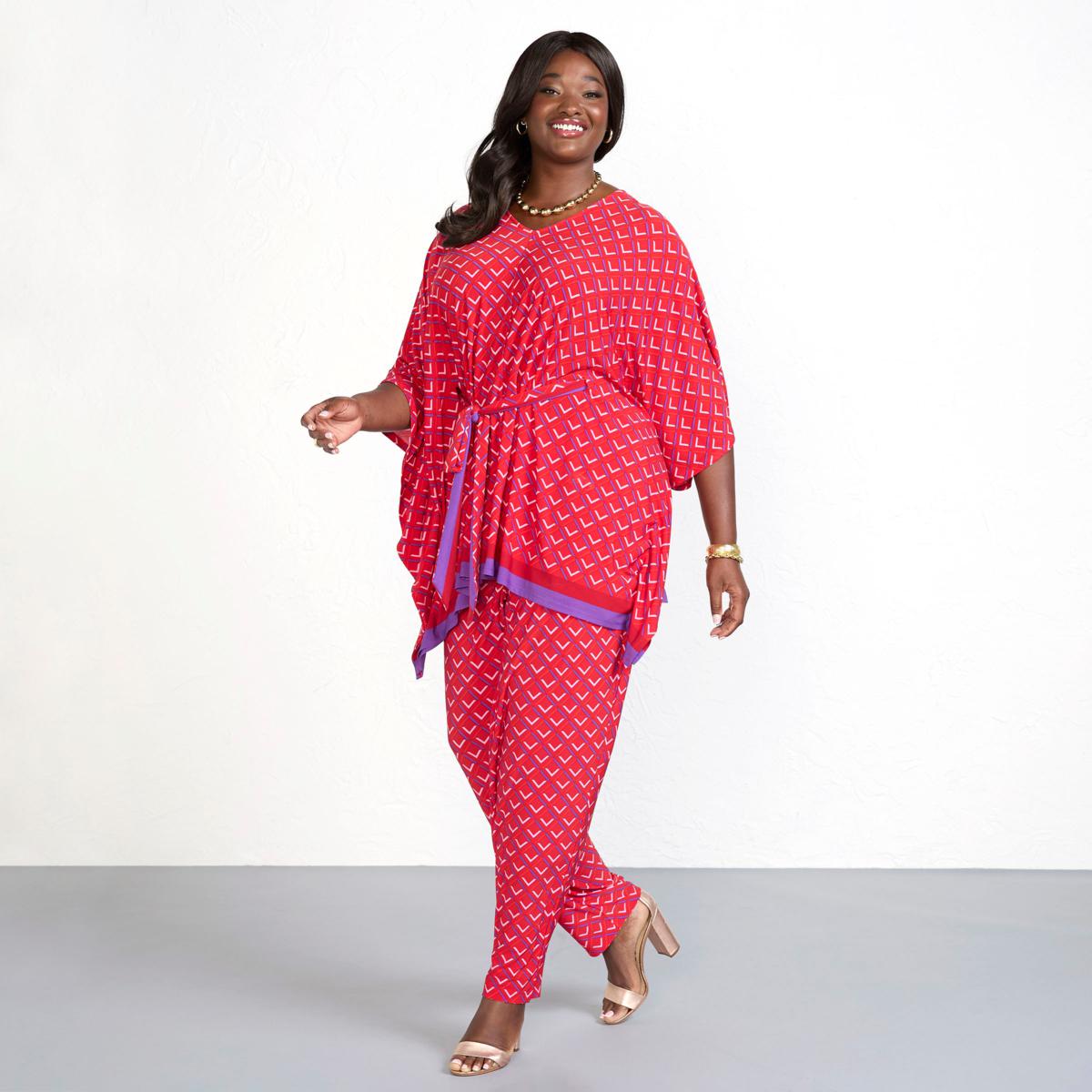 IMAN Global Chic Geo Print Belted Scarf Top | HSN