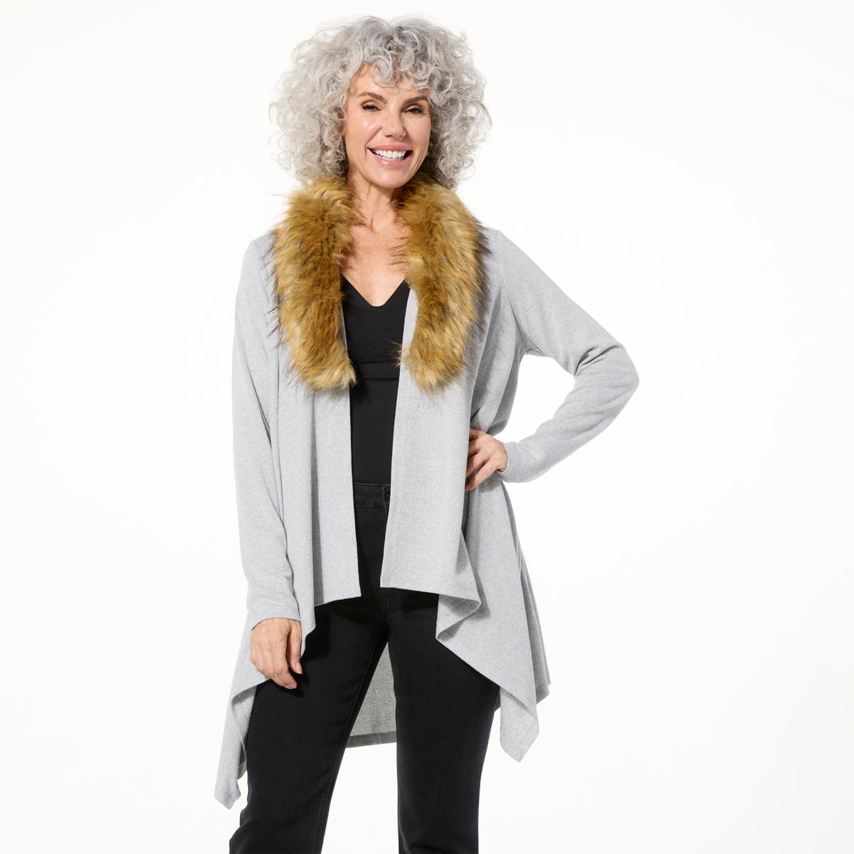 トップス mcsft IMAN Global Chic Knit Topper with Faux Fur Collar - 23307846