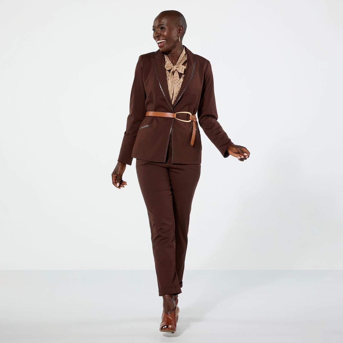 IMAN Global Chic Ponte Blazer with Faux Leather Trim